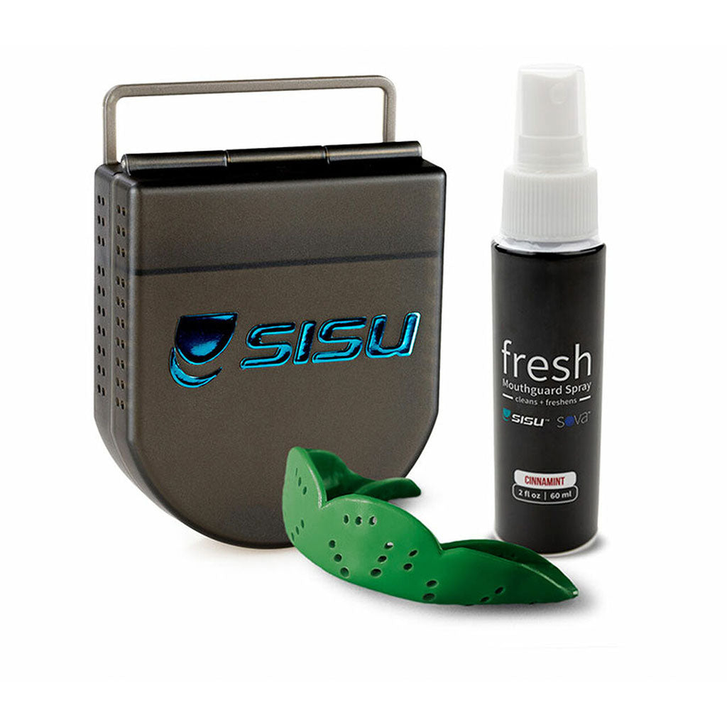 SISU Aero 1.6mm Mouthguard Bundle with case and cleaning spray in the colour Forest Green