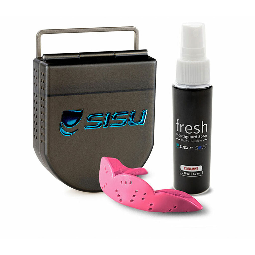 SISU Aero 1.6mm Mouthguard Bundle with case and cleaning spray in the colour Hot Pink